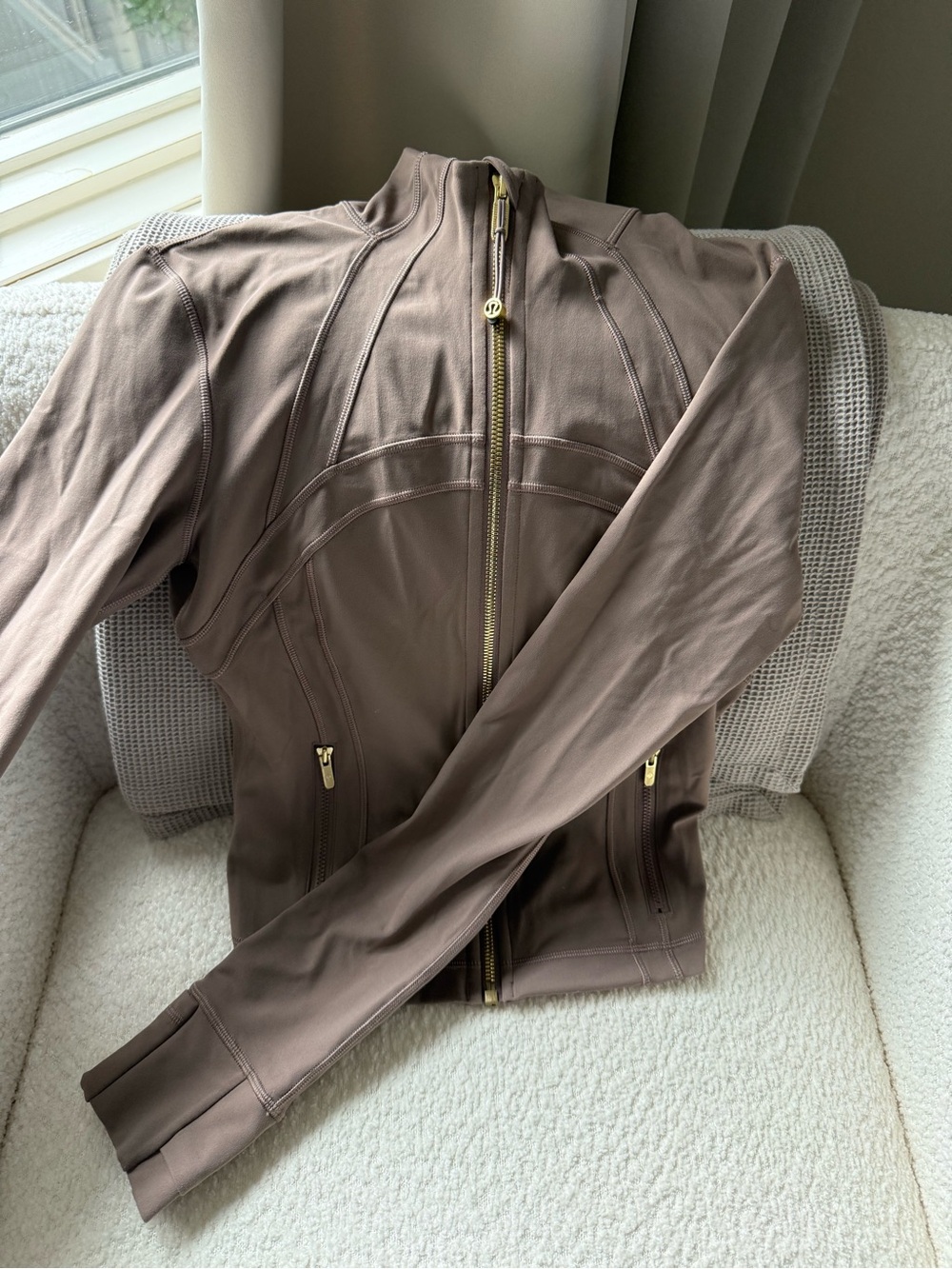 lululemon athletica Taupe Zip-Up Jacket with Gold Hardware
